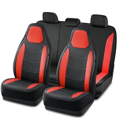 Road Comforts Car Seat Cover, Leather Seat Cover Full Set, Automotive Interior Seat Covers, Universal Fit for Most Cars, SUVs, Trucks, and Vans, Airbag Compatible (Red) - color: Red, size: Full Set