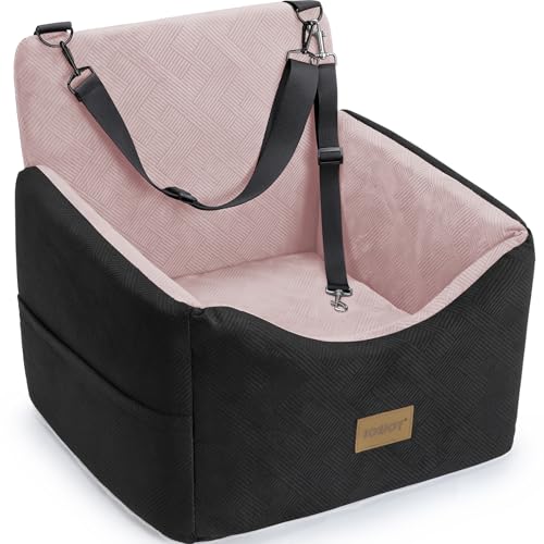 JOEJOY Dog Car Seats for Small Medium Dogs Under 35lbs, Dog Booster Seat with Detachable Washable Cover and Cushion, Memory Foam Pet Car Seat with Safety Belt and Storage Pockets (BP) - color: Black Pink, size: Small/Medium