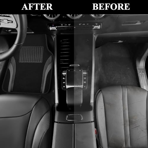 CAR PASS Premium Carbon Fiber Leather Car Seat Covers Full Set and Waterproof Car Floor Mats,Airbag Compatible,Automotive Interior Covers for Sedans,Trucks,Vans,SUV with Car Carpet Mats(Black) - color: Pure Black