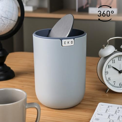 EKO Mini Desk Trash Can with Swing-Top Lid 0.4 Gallon Small Table Round Wastebasket for Office, Home, Car (Grey) - color: Grey, size: Tabletop 1.5 Liters