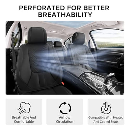 Car Seat Covers Full Set, Black Seat Covers for Car with Lumbar Support, Faux Leather Waterproof Seat Covers 5 Seats, Breathable Automotive Seat Covers Fit for Most Cars SUV Truck