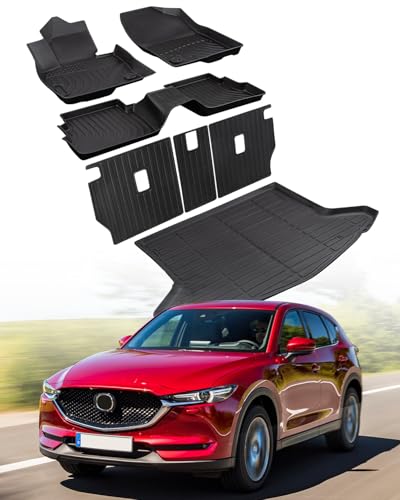7 PCS for Mazda CX5 Floor Mats 2025 2024 2023 2022 with Cargo Liners Backrest Mat, Full Set Back Seat Cover Protector All Weather Trunk Front Rear Automotive Car Rubber Carpet Mat CX-5 Accessories
