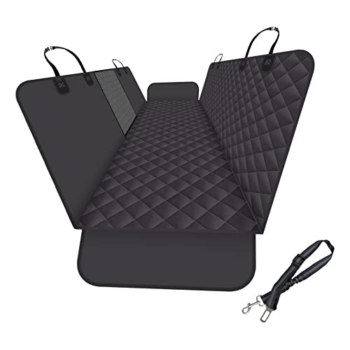GXT Dog Back Seat Cover Protector for Cars SUV and Trucks with Mesh Window, Scratchproof Nonslip and Waterproof Material - color: black, style: Seat Cover and Dog Seat Belt