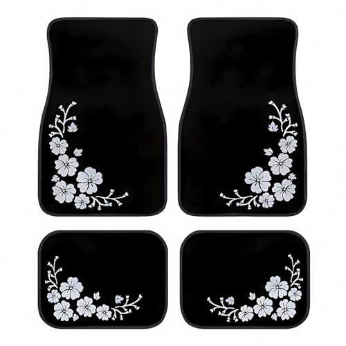 Universal Fit Car Floor Mats Set of 4Pcs, White Floral Pattern All-Weather Front Rear Car Carpet Mats, Non-Slip Car Floor Mat Car Accessories for Automotive Trucks SUV Sedans Vans - color: White Floral Pattern