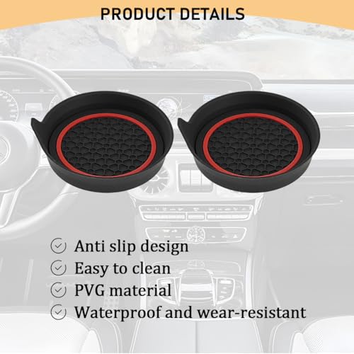 2PCS Car Cup Holder Coaster, Silicone Non-Slip Vehicle Cup Recessed Mats, Waterproof ＆ Sift-Proof Automotive Interior Insulation Drink Insert Pads, Universal Fit (Red/Black) - color: Red/Black
