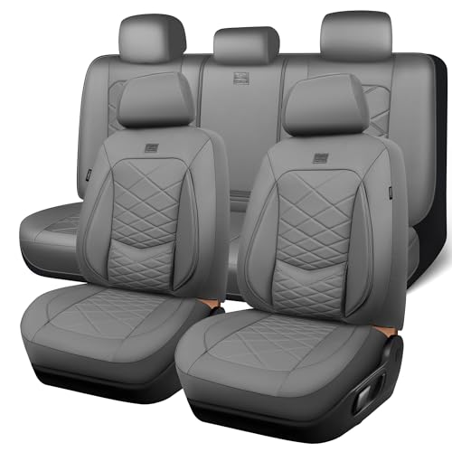 CAR PASS Luxury Nappa Leather Seat Covers Full Set, Water Resistant Faux Leather Seat Cover with Lumbar Support, Breathable Automotive Seat Covers Universal Fit for Sedan SUV Van Truck, Pure Gray - color: gray, size: Full Set