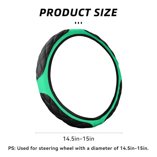 15 Inch Car Leather Steering Wheel Cover, Automotive Accessories Elastic Breathable Anti-Slip Soft Wheel Protector Fits Men and Women, Suitable for SUVs, Trucks, Vehicles and RVs (Green) - color: Green