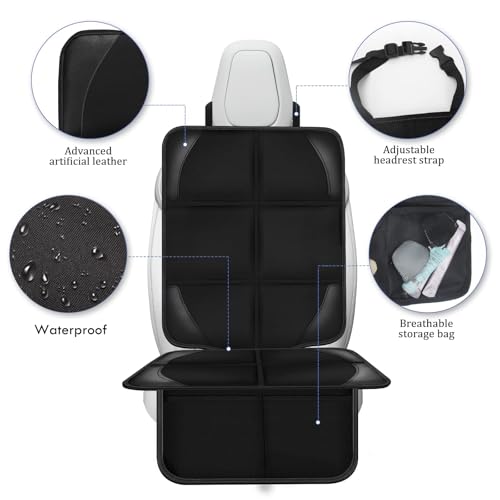 Car Seat Protector Covers - for Child Carseat mat 600d Fabric Waterproof Non Slip Thickest Padding with Storage Pockets Cushion Protectors Large Size Prevent Dirt Scratches (Black 1)