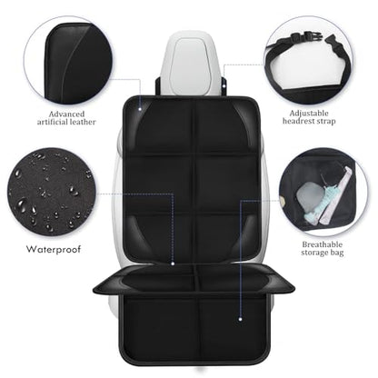 Car Seat Protector Covers - for Child Carseat mat 600d Fabric Waterproof Non Slip Thickest Padding with Storage Pockets Cushion Protectors Large Size Prevent Dirt Scratches (Black 1)