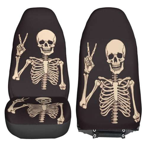 Dujiea Funny Skull Car Front Seat Covers 2 Pcs Universal Auto Seat Covers Front Seats Only, Vehicle Bucket Seat Protectors Fit for Most Car SUV Sedan and Truck - color: Funny Skull