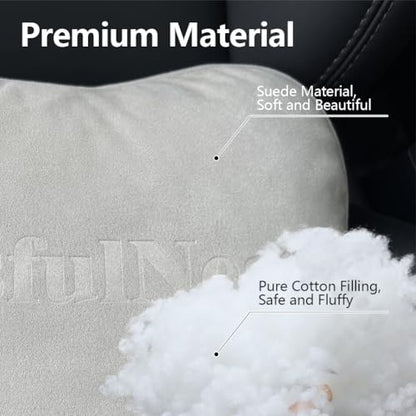 BlissfulNest Car Seat Headrest Pillows, 2 Pack, Suede Fabric, Car Neck Pillow Height Adjustable Thickness Adjustable Neck Pillow Designed to Fit All Cars - color: Suede Fabric Gray