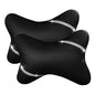 Car Neck Pillows Diamond Seat Auto Headrest Cushion Head Rest Neck 2 Pack Headrest Fit for Most Cars Universal Car Pillow Support Relax Crystal Rhinestone Pu Leather Bling Interior(Black)