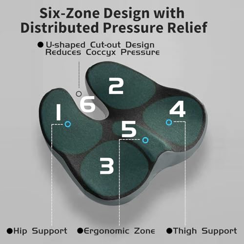 Pressure Relief Seat Cushion for Long Sitting Hours on Office/Home Chair, Car, Wheelchair - Extra-Dense Memory Foam for Hip, Tailbone, Coccyx, Sciatica-Black (Dark Edge) - color: Black (Dark Edge)
