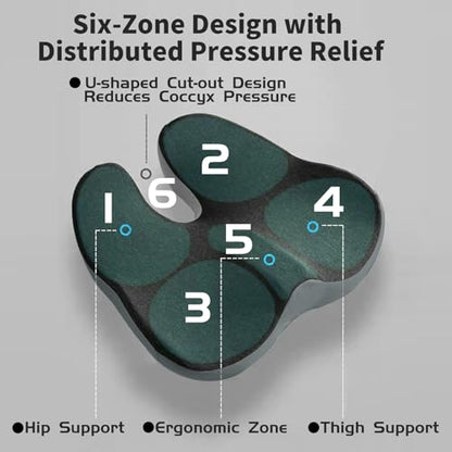 Pressure Relief Seat Cushion for Long Sitting Hours on Office/Home Chair, Car, Wheelchair - Extra-Dense Memory Foam for Hip, Tailbone, Coccyx, Sciatica-Black (Dark Edge) - color: Black (Dark Edge)