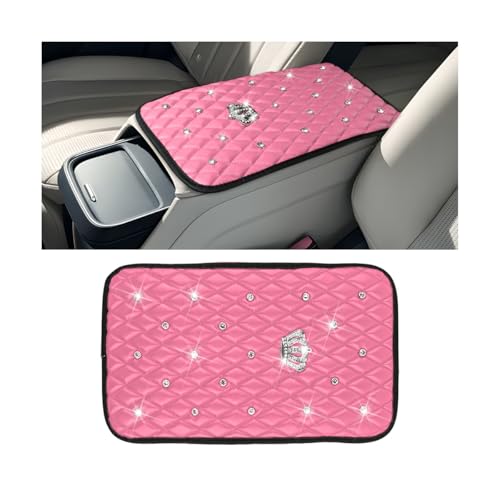 Mandark Bling Car Center Console Cover, Rhinestones Crown Vehicle Armrest Seat Box Mat Pad, Diamond Automotive Interior Arm Rest Cushion Protector Decor Accessories, Universal Fit(Pink) - color: Pink, size: Style B