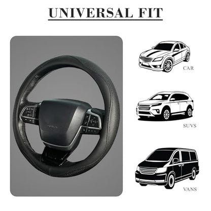 Steering Wheel Cover for Men Women, Universal 15 inch Microfiber Leather with Non-Slip Rubber Lining, Breathable Car Wheel Protector, Odorless, Durable, Black