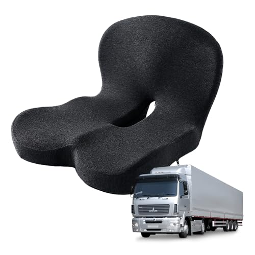 Memory Foam Seat Cushion for Truck Drivers, Office Chairs & Car Seats – Back Support & Sciatica Relief Pillow for Tailbone – Ergonomic Pressure Relief Pad for Long Sitting & Driving (Black)
