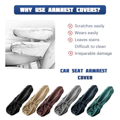 2PCS Car Front Seat Armrest Covers, Soft & Comfortable Elastic Fabric Vehicle Arm Rest Cushion, Stretch Automotive Center Console Skin Protector, Universal for Truck SUV Sedan (Coffee) - color: Coffee