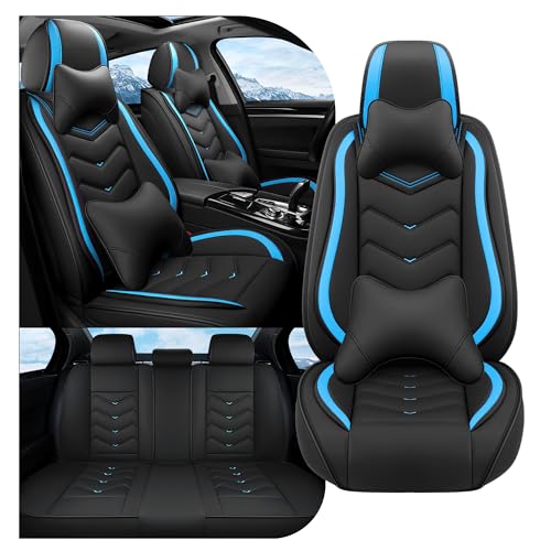 Car Seat Covers Fit for RAM 2012-2026, Stylish Sport Seat Covers, Waterproof Wear-Resistant Premium Nappa Leather Car Seat Covers.(Full Set with Pillow/Black Blue) - color: Black Blue, size: Luxury 5 Seats