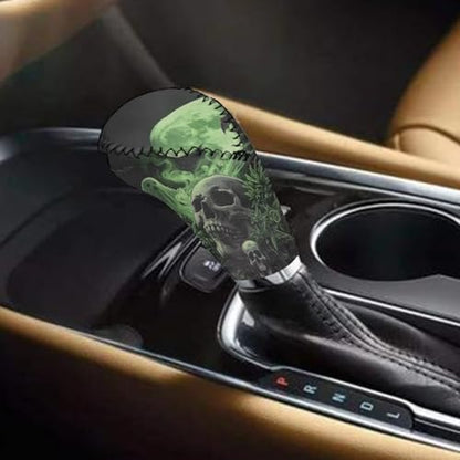 2Pcs Car Gear Shift Cover and Handbrake Covers Set, Skull Leaf Printed Non Slip Car Handbrake Cover, Soft Stretch Gear Shift Covers for Cars, Universal Fits for Most Cars SUV Truck Sedan - color: Green and Black - Skull Leaf