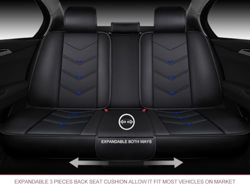 Seat Covers Full Set, Black Seat Covers for Cars 5 Seats, Car Seat Protector, Waterproof Faux Leather Car Seat Cushion, Front and Rear Car Seat Cover Fit for Most Sedans SUV Pick-up Truck (003 Blue) - color: 003-Blue