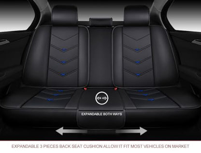 Seat Covers Full Set, Black Seat Covers for Cars 5 Seats, Car Seat Protector, Waterproof Faux Leather Car Seat Cushion, Front and Rear Car Seat Cover Fit for Most Sedans SUV Pick-up Truck (003 Blue) - color: 003-Blue