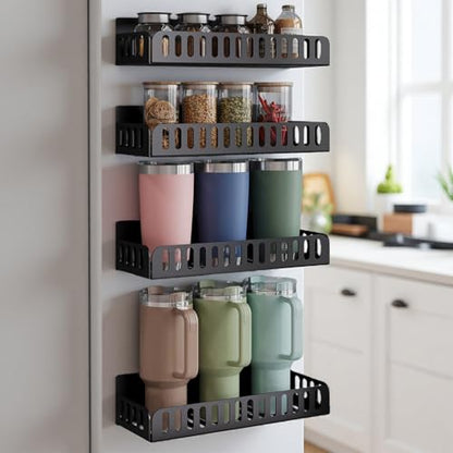 4 Pack Magnetic Stanley Cup Holder for Fridge(Holds 8-12),Heavy Duty Carbon Steel Tumbler Organizer Water Bottle Holder for Stanley Yeti Owala Cups ,Multipurpose Magnetic Shelf for Refrigerator