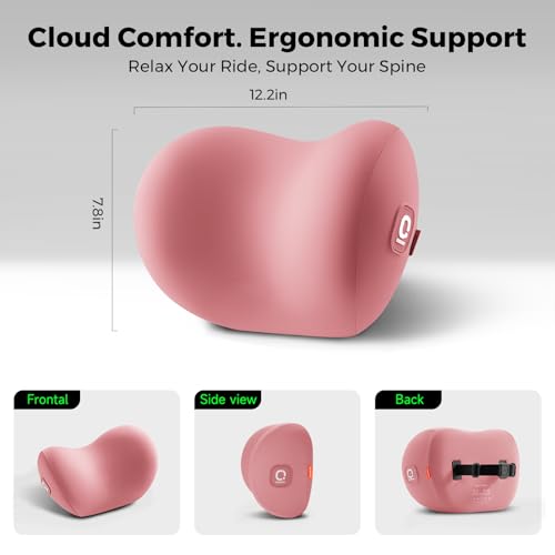 BEBAS Memory Foam Car Headrest Pillow - Breathable Neck Support Pillow for Driving, Universal Fit Cars/SUVs/Tesla/Toyota & Office Chair, Removable Cover (Pink, 4-Season) - color: Pink