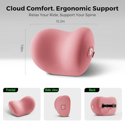 BEBAS Memory Foam Car Headrest Pillow - Breathable Neck Support Pillow for Driving, Universal Fit Cars/SUVs/Tesla/Toyota & Office Chair, Removable Cover (Pink, 4-Season) - color: Pink