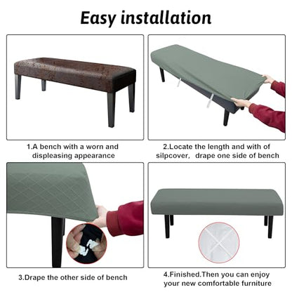 Stretch Bench Covers, Bench Seat Covers, Bench Cushions Covers, Printed Bench Seat Protector, Washable Bench Slipcover, Rectangle Bench Covers for Dining Room, Living Room, Kitchen(Argyle pea green) - color: Argyle Pea Green