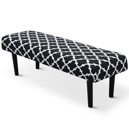 Stretch Bench Seat Cover, Reusable Slipcover for Dining Room & Bedroom, Removable Washable Rectangular Bench Covers, Elastic Fit for Home Furniture(Black & White) - color: Black & White