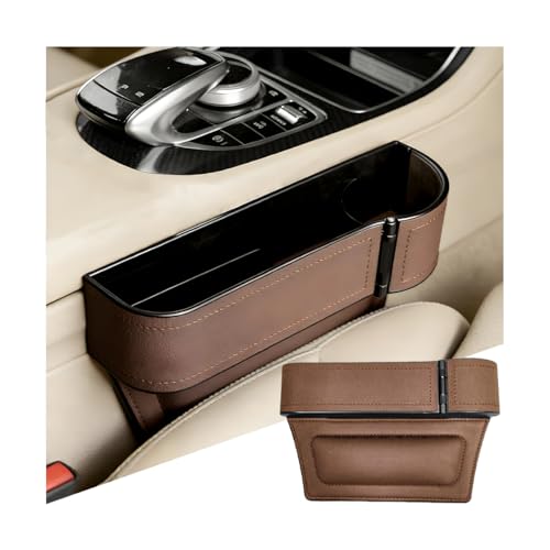 Car Seat Gap Filler Organizer with Cup Holder Expander, Leather Console Seam Filler Storage Box, Auto Front Seat Gap Organizer for Phones Keys Glasses, Universal Fit (Brown Passenger) - color: Brown, size: Passenger