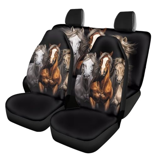 FUSURIRE Horse Car Seat Covers for Sandard Size Vehicles, Universal Automotive Accessories Decor Full Set, 4 Packs Front and Bench Car Seat Protectors Gifts for Horse Lovers - color: Horse