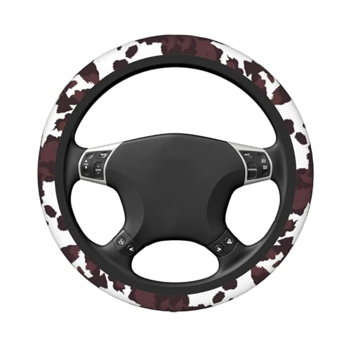 Brown Cow Print Neoprene Steering Wheel Cover for Men Women Anti-Slip Elastic Steering Wheel Protective Cover 15in Universal Car Accessories Fit Cars, SUVs, Auto - color: Brown Cow Print