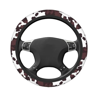 Brown Cow Print Neoprene Steering Wheel Cover for Men Women Anti-Slip Elastic Steering Wheel Protective Cover 15in Universal Car Accessories Fit Cars, SUVs, Auto - color: Brown Cow Print