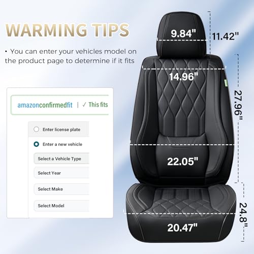 Leather Seat Covers Full Set Black Car Seat Covers with Lumbar Support Waterproof Car Seat Cushion 5 Seats Full Coverage Seat Protector Universal Fit for Most Cars Sedans Trucks SUV, Black