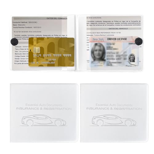 2PCS Car Registration and Insurance Holder, Waterproof Auto Card Document Glove Box Organizer with Closure, Vehicle Paperwork Organizer Document Holder for Most Cars (Small Car, White) - color: Small Car, White