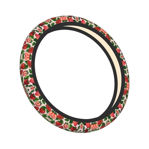 Cute Strawberry Print Neoprene Steering Wheel Cover Pink Steering Wheel Protector Universal Fit 14-15.5 inches Car Accessories Anti Slip and Washable - color: Cute Strawberry