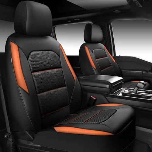 CAR PASS Memory Foam Car Seat Covers,Air Cool Mesh Thick Seat Covers Front Seats,Orange Leather Seat Covers for Car,Universal Automotive Comfort for Most Cars,SUV,Trucks,Airbag Compatible,Black Orange - color: black/orange, size: Two Front
