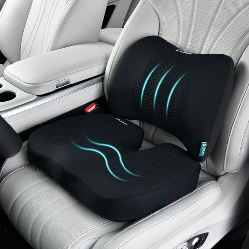 Car Seat Cushion and Back Support for Office Chair Memory Foam Chair Cushions Pressure Relief Seat Pads with Gel Massage Point Lumbar Support (Black) - color: Black, size: Cushion+lumbar