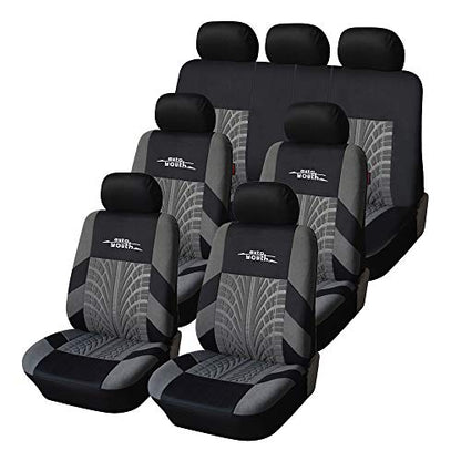 Gray Three Row Car Seat Covers Full Set (7 Headrests), 3D Tyre Embossed, Airbag Compatible, Universal Fit for Car, Truck, SUV (7 Passenger) - color: Black & Gray, size: Three Row Set (7 pieces)