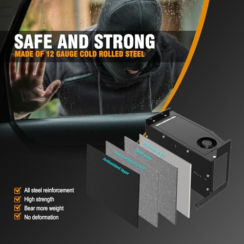Center Console Safe Gun Safe Box with Springs Hinge Compatible with 2021-2024 Ford F150, 2022-2023 F150 Lightning