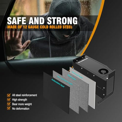 Center Console Safe Gun Safe Box with Springs Hinge Compatible with 2021-2024 Ford F150, 2022-2023 F150 Lightning