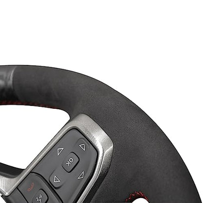MEWANT Hand Stitch Black Suede Shiny PU Carbon Fiber Steering Wheel Cover for Dodge Ram 1500 Laramie Big Horn 2019-2021 - color: Black Suede&Shiny PU Carbon Fiber