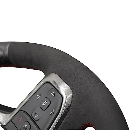MEWANT Hand Stitch Black Suede Shiny PU Carbon Fiber Steering Wheel Cover for Dodge Ram 1500 Laramie Big Horn 2019-2021 - color: Black Suede&Shiny PU Carbon Fiber