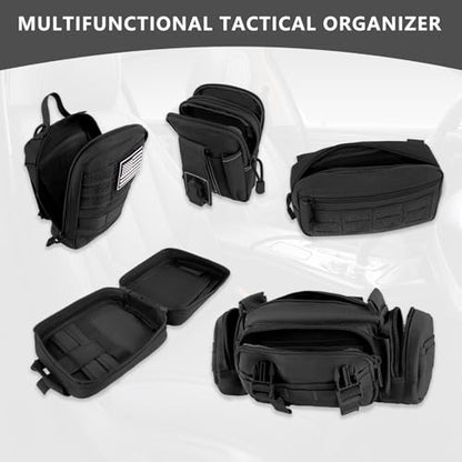 Tactical Car Seat Back Organizer Bag - Tactical Molle Vehicle Organizers Panel with 5 Detachable Pouches for Car Truck Ford Jeep Vehicle (Black Regular)