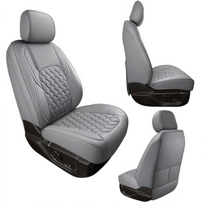 Huidasource Tacoma Front&Back Seat Covers, Gray Leather Car Seat Cushion Cover Accessories Fit for 2016-2023 Double & Crew Cab Toyota Tacoma SR SR5 Limited TRD Sport/Pro/Off Road(Full Set/Gray)