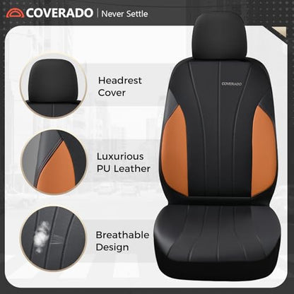 Coverado Car Seat Covers Full Set, Automotive Front and Rear Seat Covers, Leather Car Seat Covers Full Set 5 Seats, Airbag-Compatible, Brown Seat Covers for SUV Sedan Truck - color: Black-brown, size: FullSet