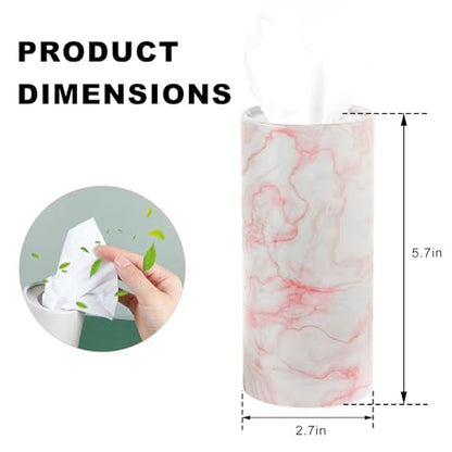 4 PCS Car Tissue Holder, Refillable Round Napkins Containers with Papers Inside, Convenient Travel Tissue Tubes Facial Paper Towel Cylinders for Vehicle Cup Holders (Marble Pink) - color: Marble Pink