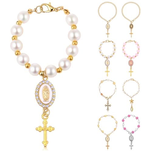 Huquary Steering Wheel Rosary Charm Accessory Cross Pendant Car Decor Rearview Mirror Car Rosary for Automotive Protection Charm Decor - color: White, style: Pearl